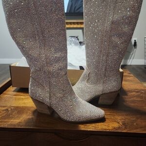 Elegant Rhinestone Embellished Knee-High Boots